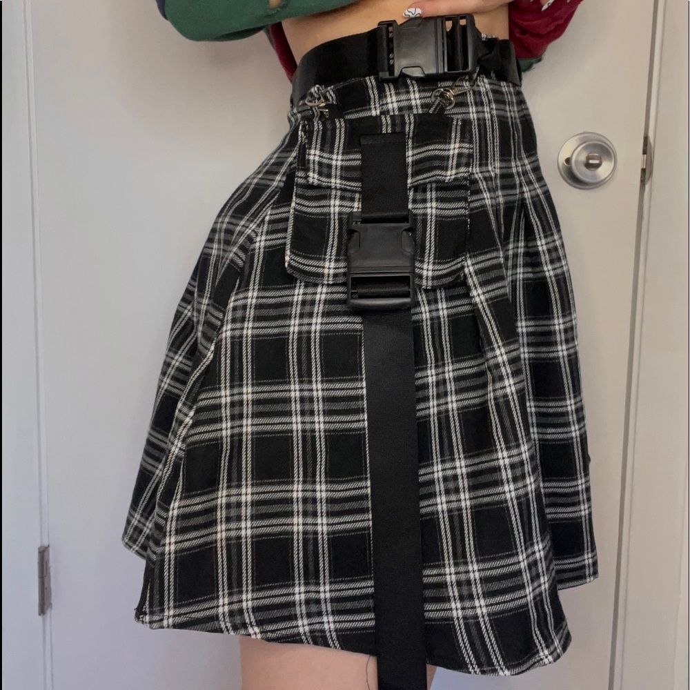 Plaid Edgy Black Buckle Tennis Skirt